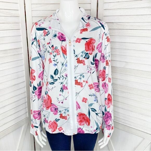St. John’s Bay Active Floral Full Zip Athletic Jacket White Pink Petite Small - Picture 1 of 14